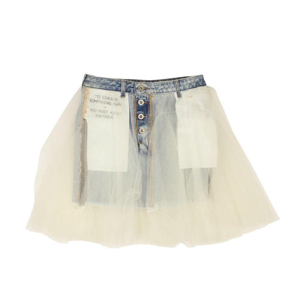 UNRAVEL PROJECT Blue Wash Tulle Denim Mini Skirt Size 26 $770